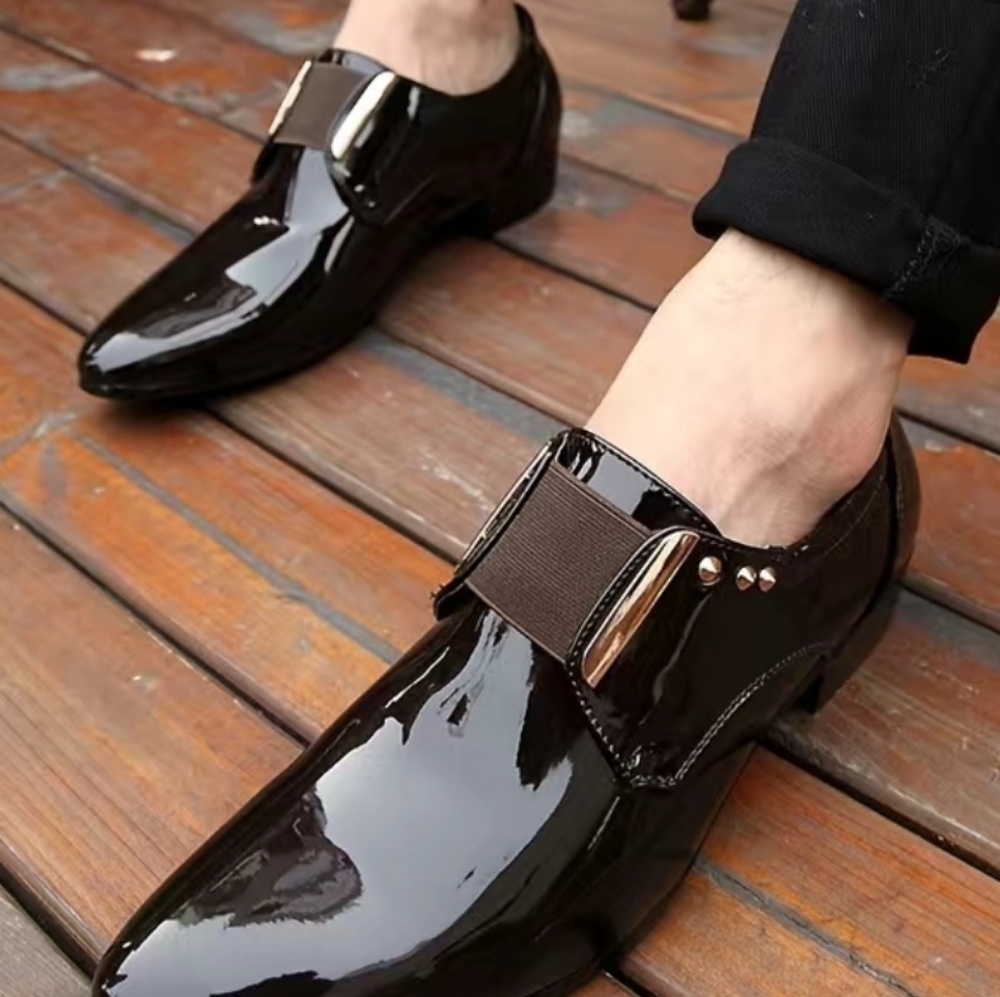 Men's Glossy Brown Patent Dress Loafers